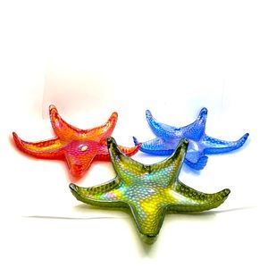 Akcam Turkish Glass Starfish Dessert Small Dish Plates Set of 3